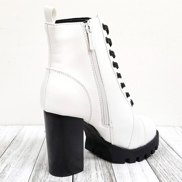 New White Lace Lug Up Chunky Heel Combat B… - Picture 5 of 5